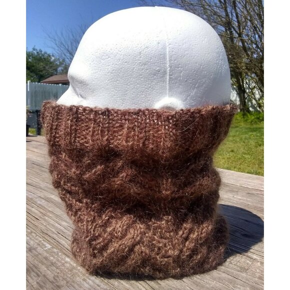 Handmade Womens Alpaca Loop Scarf Dickey Cowl Knit Neckwarmer Brown Gold Glitter - Picture 2 of 10